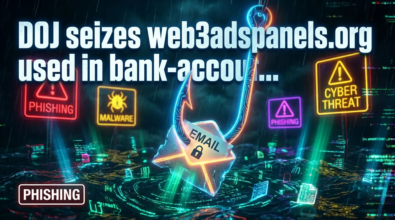 DOJ beschlagnahmt web3adspanels.org, das bei Übernahmen von Bankkonten verwendet wurde und mit Verlusten von 14,6 Mio. USD in Verbindung steht