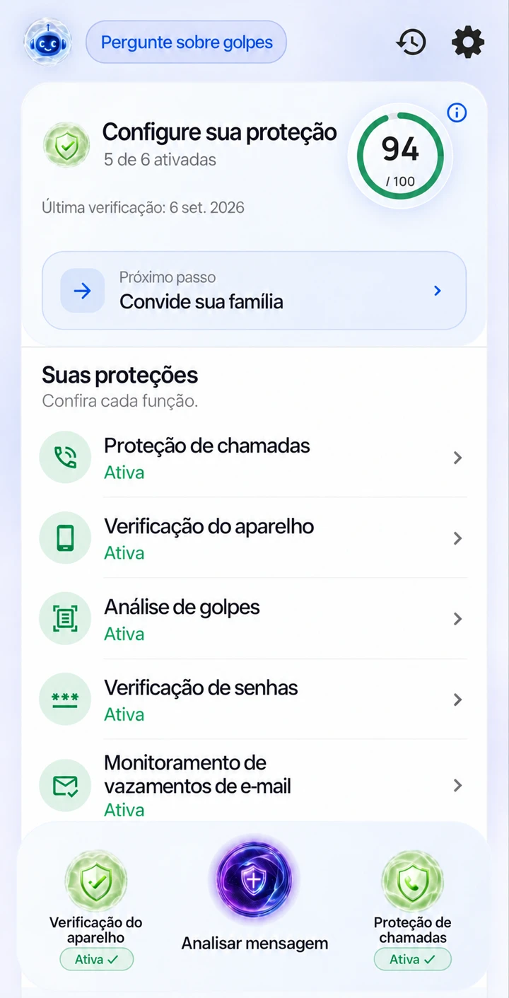 StopScam app: protection overview, device check, message scanner and Call Guard